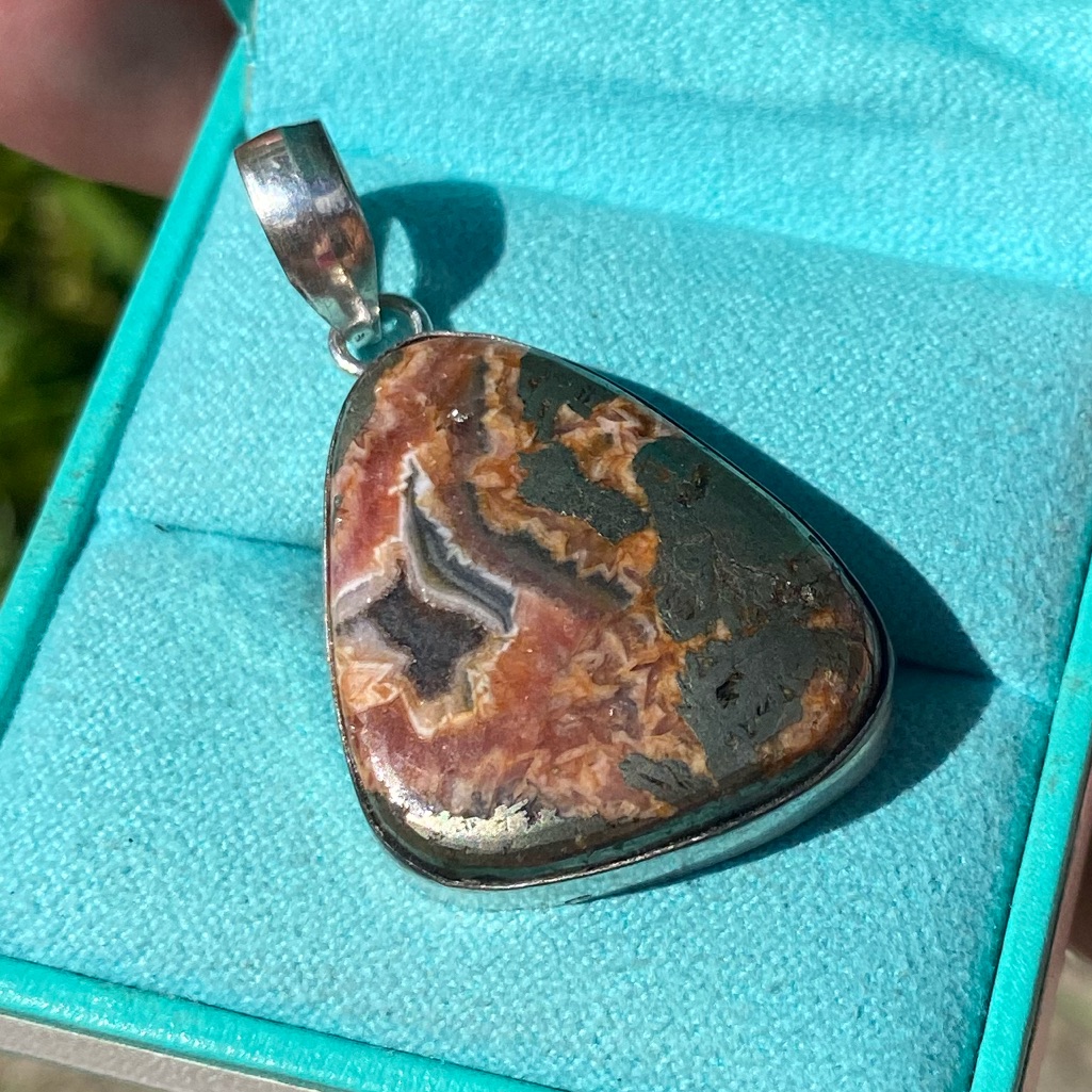 Genuine Raw Rhodochrosite & Sterling Silver Handcrafted Pendant 1 1/2”